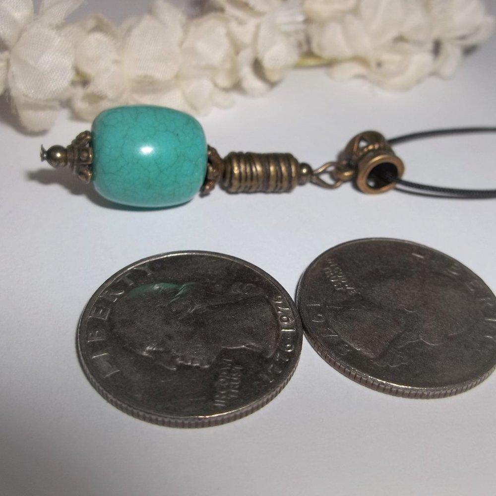 Necklace Pendant Turquoise Blue and Bronze Beaded Boho Southwestern Jewelry A106 - Picture 3 of 9